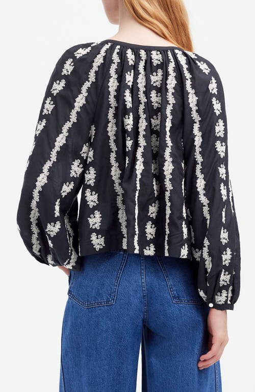Madewell Embroidered Puff Sleeve A-line Top In True Black