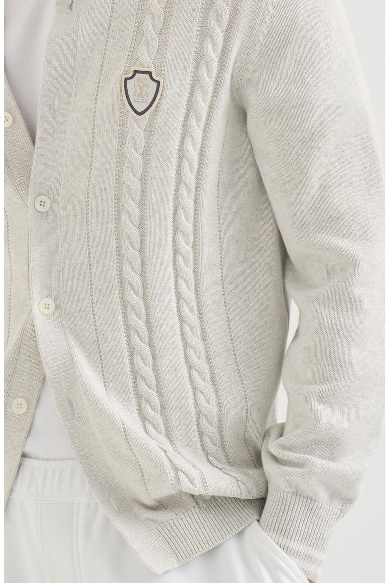 Cotton cable knit shirt with logo, Alternate, color, White