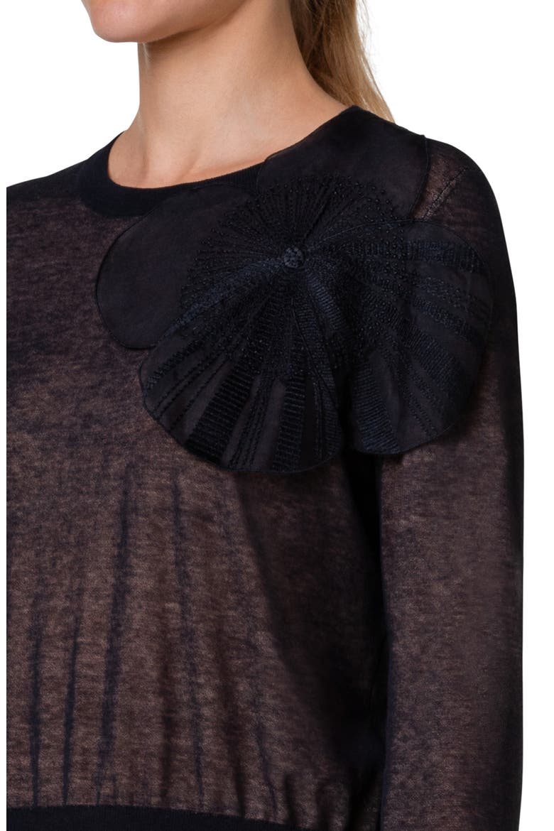 Poppy Appliqué Cotton Blend Crewneck Sweater, Alternate, color, BLACK