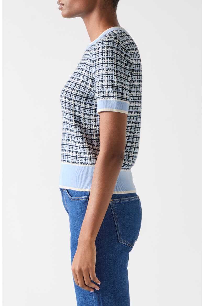 Honey Check Short Sleeve Cotton Sweater, Alternate, color, BLUE