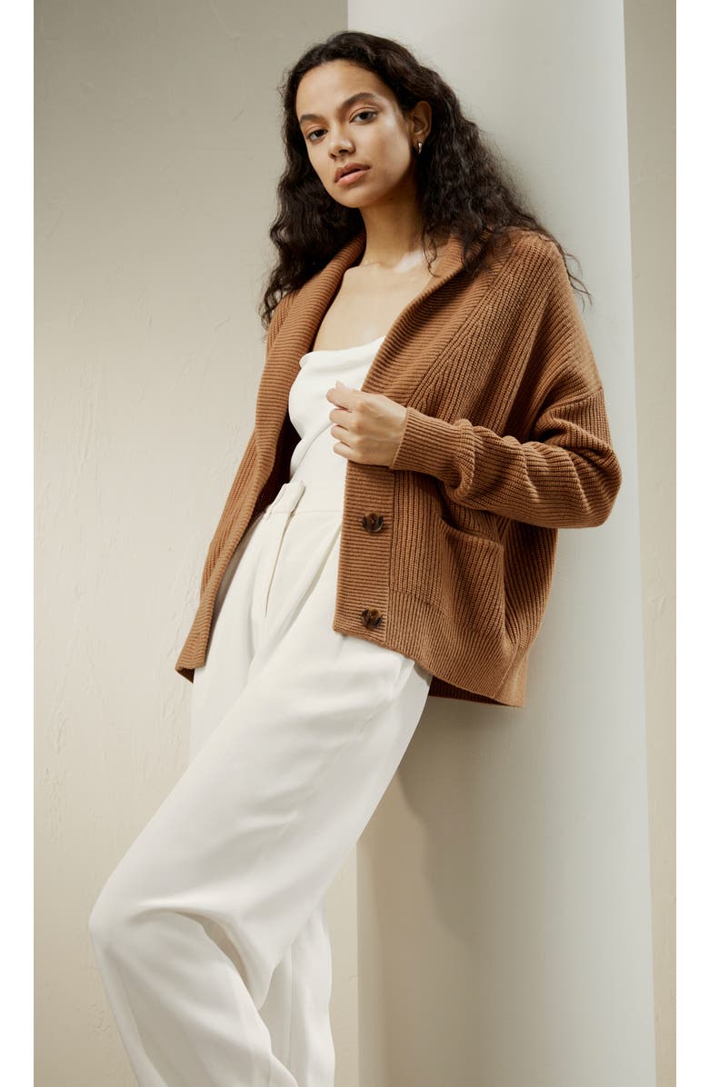 Lilysilk Wool Knit Shawl Collar Cardigan, Alternate, color, Toffee