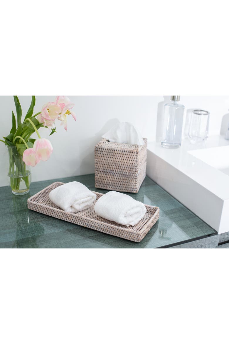Artifacts Rattan Rectangular Vanity Tray, Alternate, color, White Wash