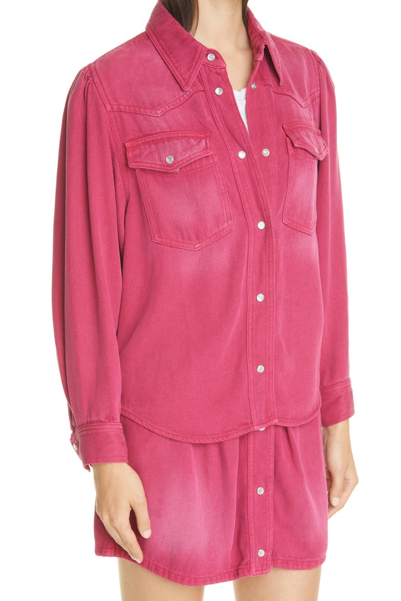 Tahisli Denim Shirt, Alternate, color, RASPBERRY