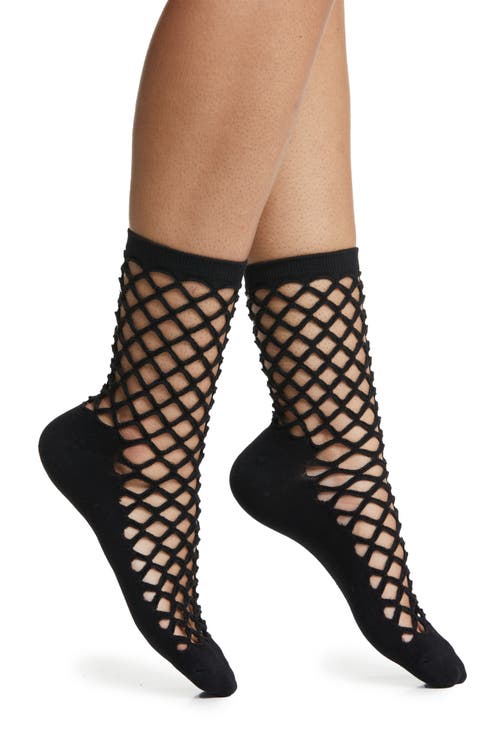 Hedge Fishnet Cotton Blend Crew Socks