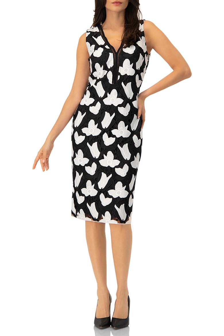 Floral Embroidered Sheath Dress, Main, color, Black