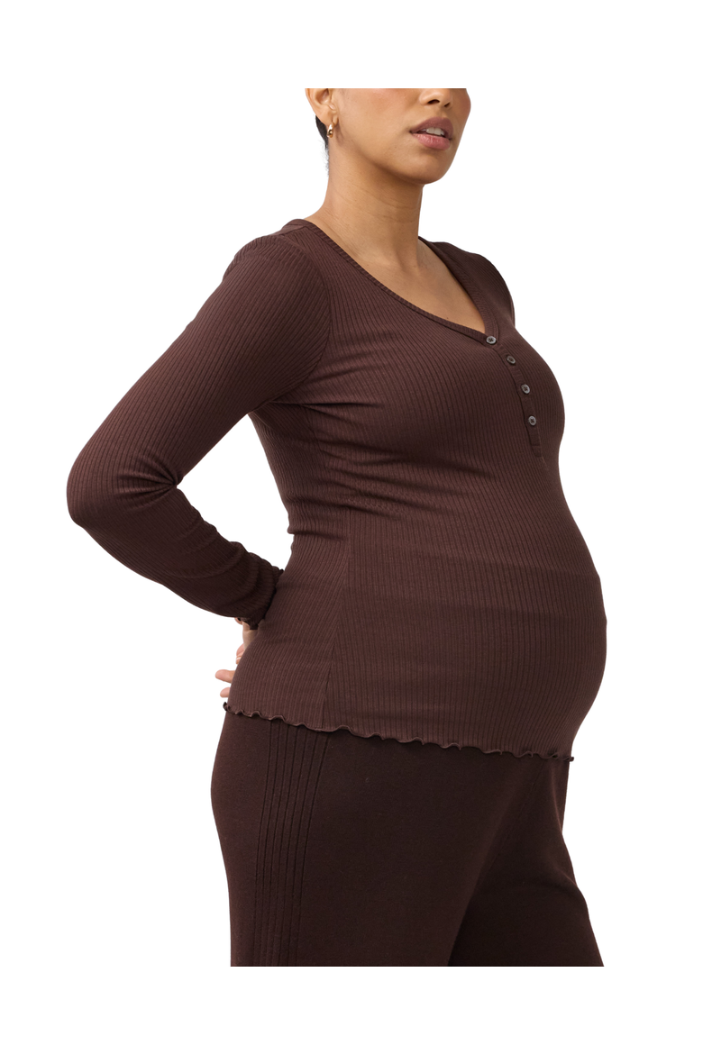 Long Sleeve Rib Maternity Nursing Henley, Alternate, color, Coffee Bean