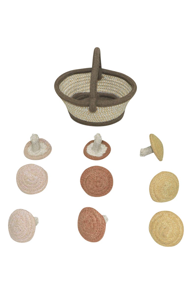 Lorena Canals Mushroom Washable Cotton Play Rug, Basket & Chanterelles Set, Alternate, color, Olive Honey Chestnut Natural