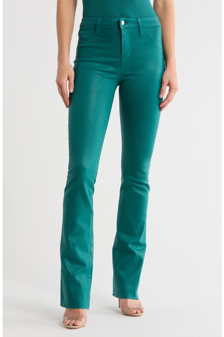 Ruth Coated High Waist Raw Hem Straight Leg Jeans, Main, color, DARK TEAL