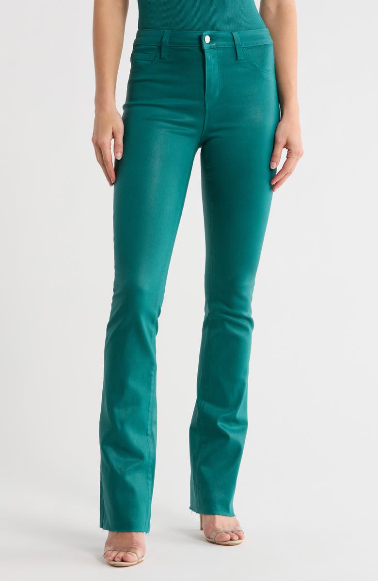 L'AGENCE Ruth Coated High Waist Raw Hem Straight Leg Jeans, Main, color, Dark Teal