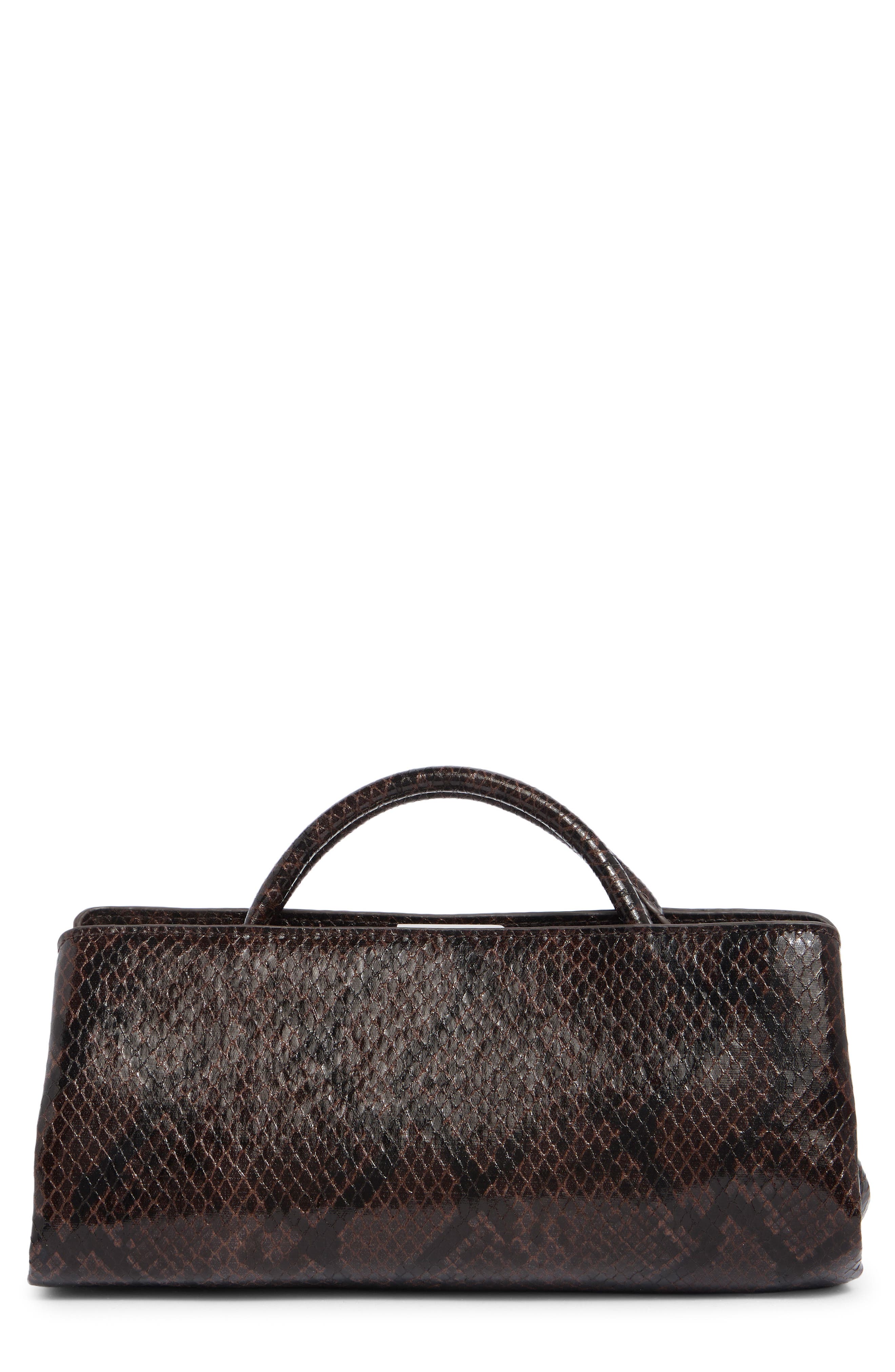 EW Frame Faux Leather Satchel, Main, color, DARK CHOCOLATE