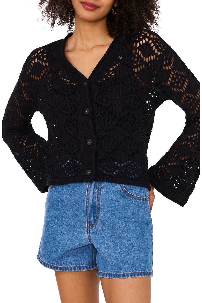 Open Stitch Cotton Cardigan, Main, color, RICH BLACK