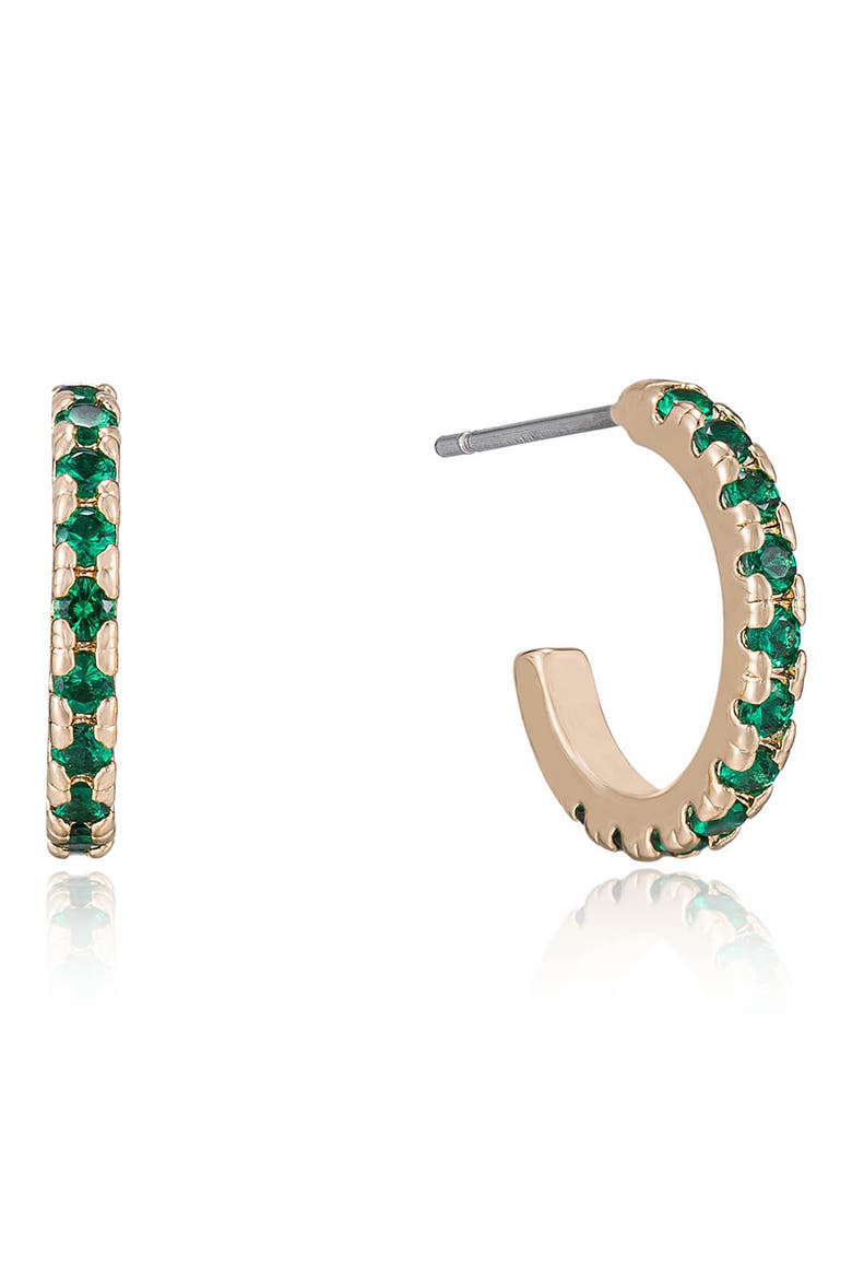 Small Cubic Zirconia Hoop Earrings, Main, color, GREEN