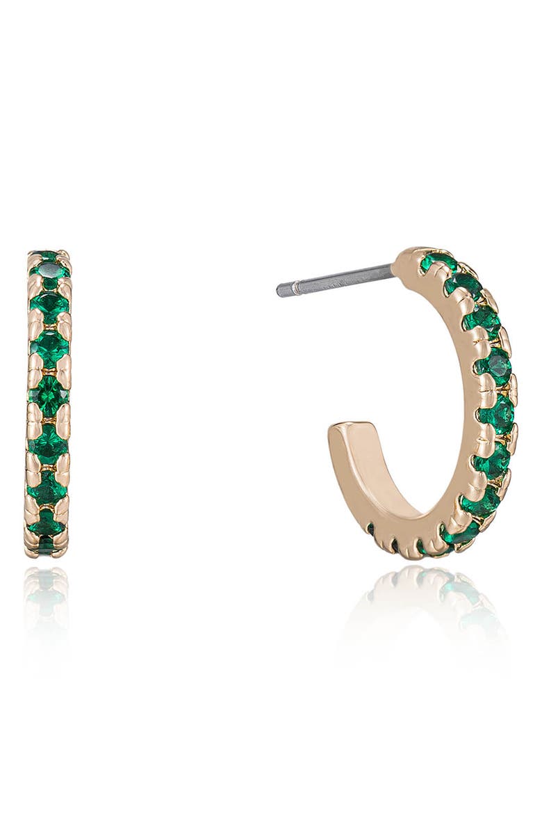 Ettika Small Cubic Zirconia Hoop Earrings, Main, color, Green