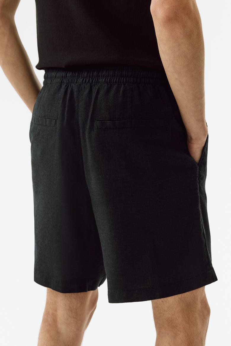 Relaxed-Fit Linen-Blend Shorts, Alternate, color, Black