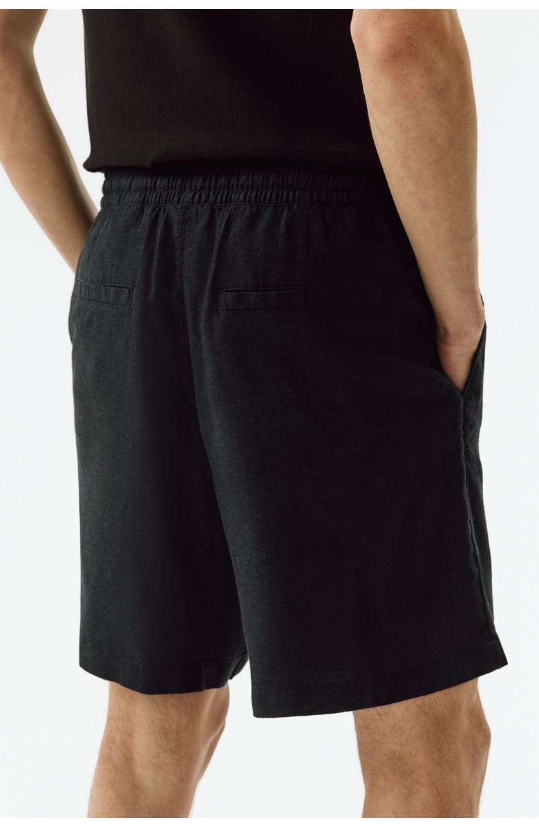 H&M Relaxed-fit linen-blend shorts, Alternate, color, Black
