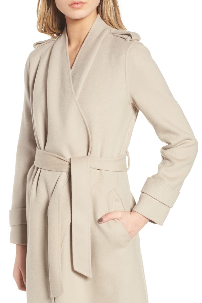 Double-Face Front Drape Wool Coat, Alternate, color, SAND