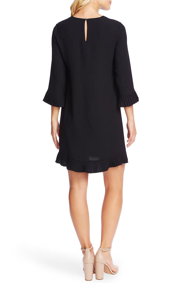 Pleat Detail Moss Crepe Shift Dress, Alternate, color, RICH BLACK
