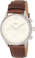 Fossil Fenmore Multifunction Leather Strap Watch, 44mm