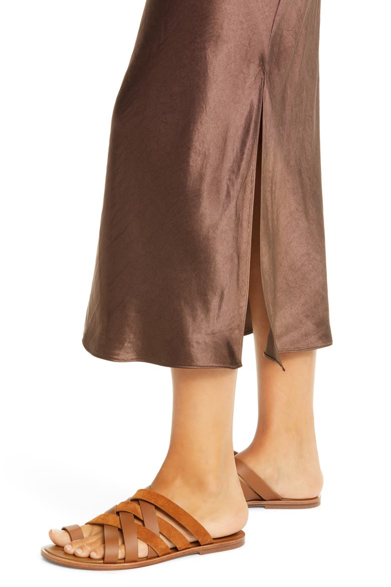 Side Slit Slip Midi Skirt, Alternate, color, BROWN STONE