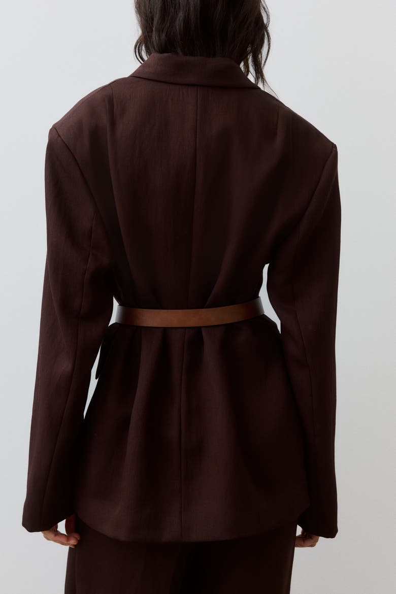 Belted Double-breasted Blazer, Alternate, color, Dark brown