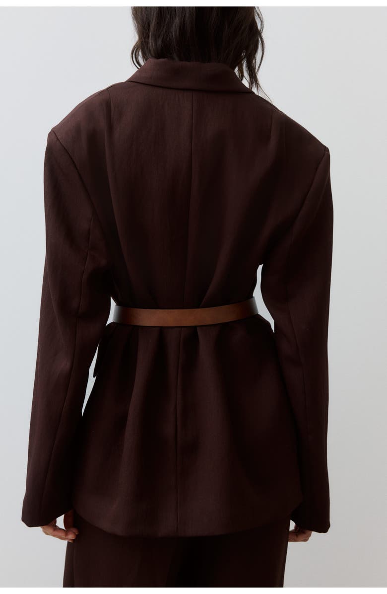 H&M Belted Double-breasted Blazer, Alternate, color, Dark Brown