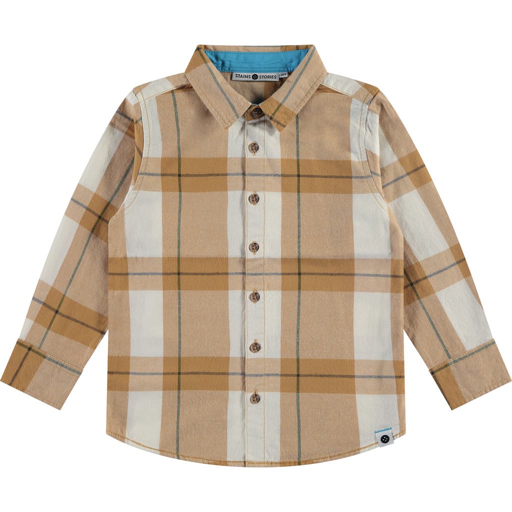 Stains And Stories By Babyface Kids' Check Pattern Button Up Shirt In Brown