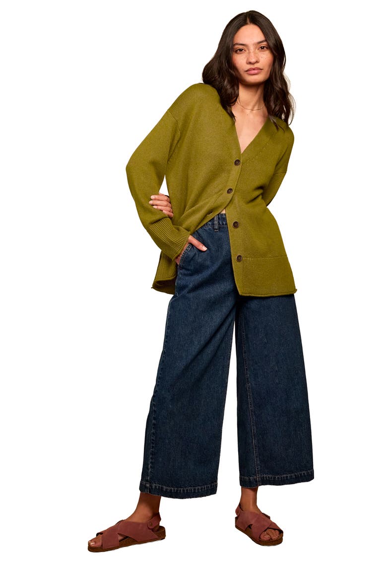 Drop Shoulder Slouch Cardigan, Alternate, color, Olive