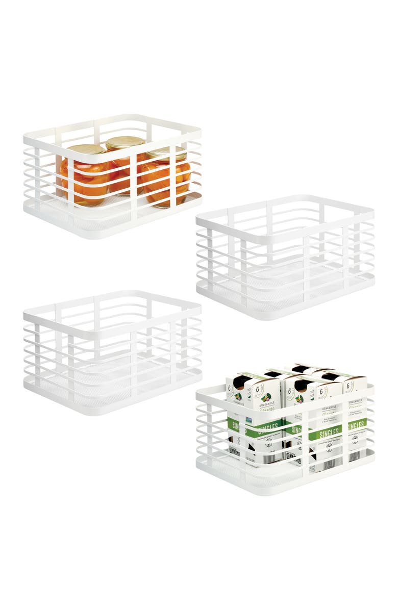 mDesign Metal Pantry Basket with Handles - Set of 4 - Matte White, Alternate, color, Matte White