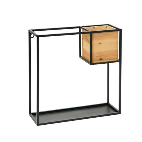 Storied Home Metal Wall Shelf With Wood Box In Black