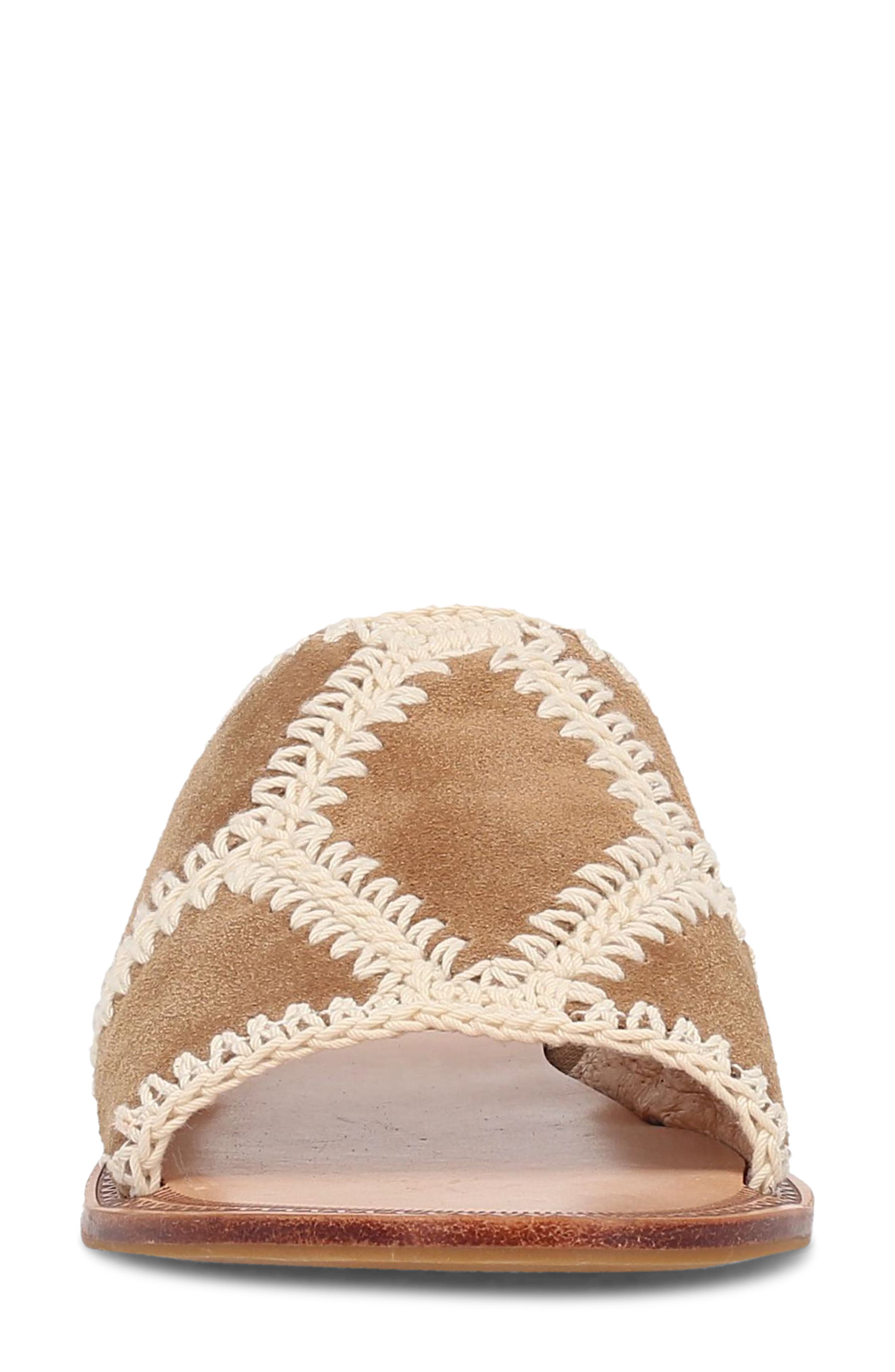 Ava Crochet Trim Slide Sandal, Alternate, color, ALMOND