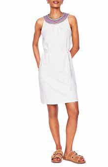 Boden Eleni Embroidered Neckline Cotton Dress