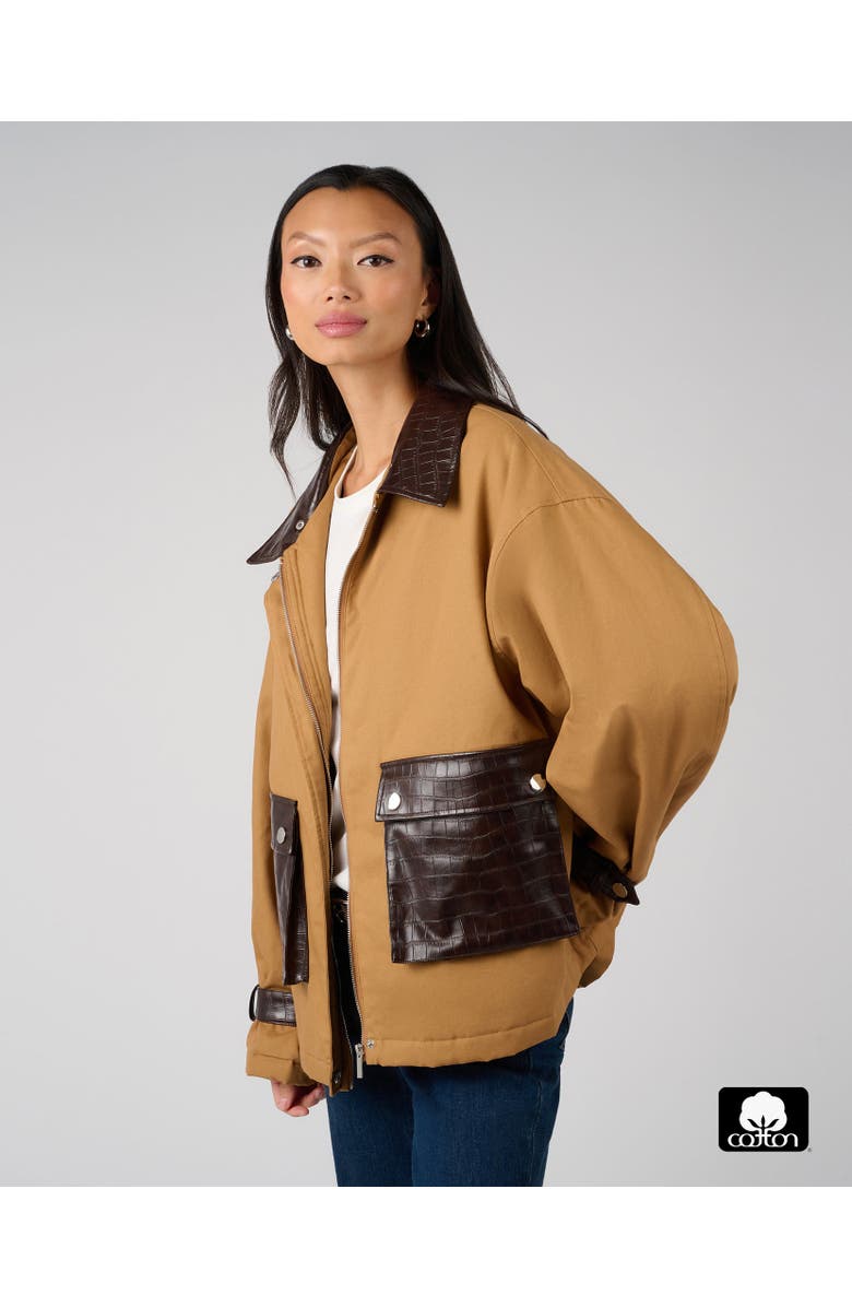 WeWoreWhat Cocoon Barn Jacket, Alternate, color, Khaki/Drk Brown