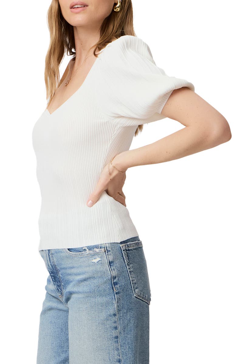 PAIGE Maie Puff Sleeve Rib Sweater, Alternate, color, White