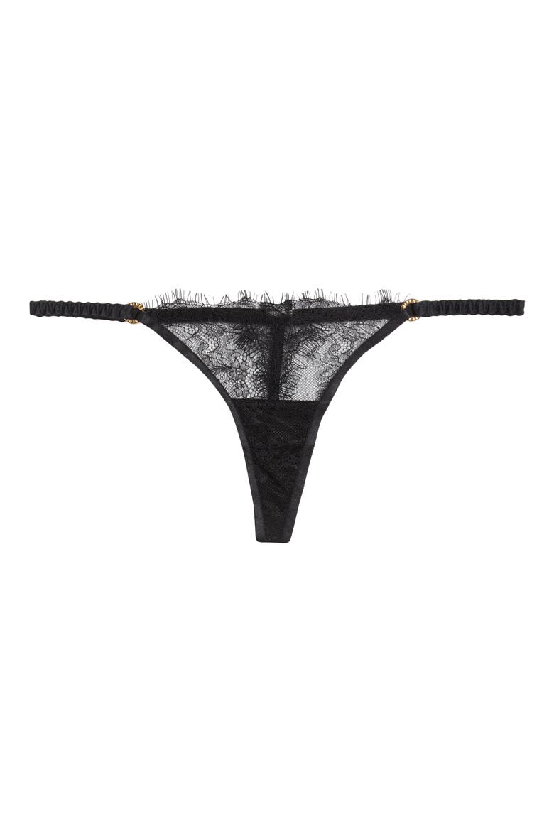 Camelia Eyelash Lace & Mesh Thong, Alternate, color, BLACK