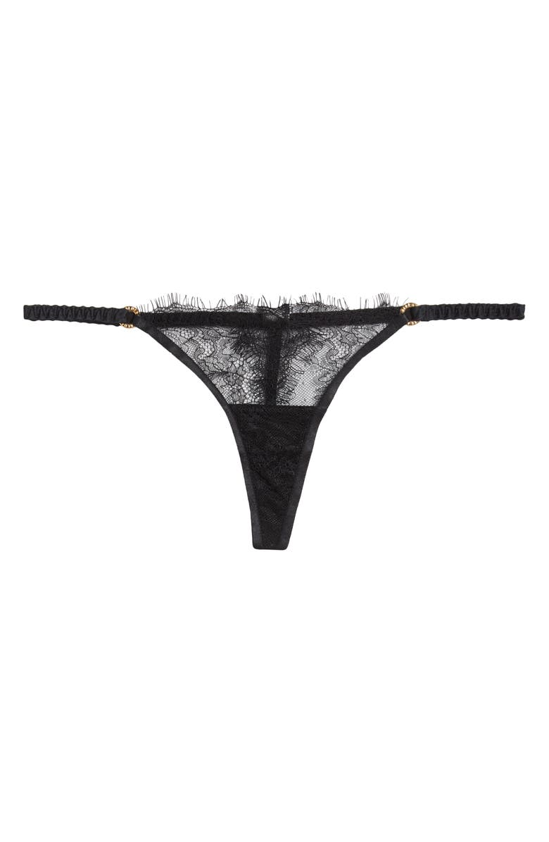 Bluebella Camelia Eyelash Lace & Mesh Thong, Alternate, color, Black