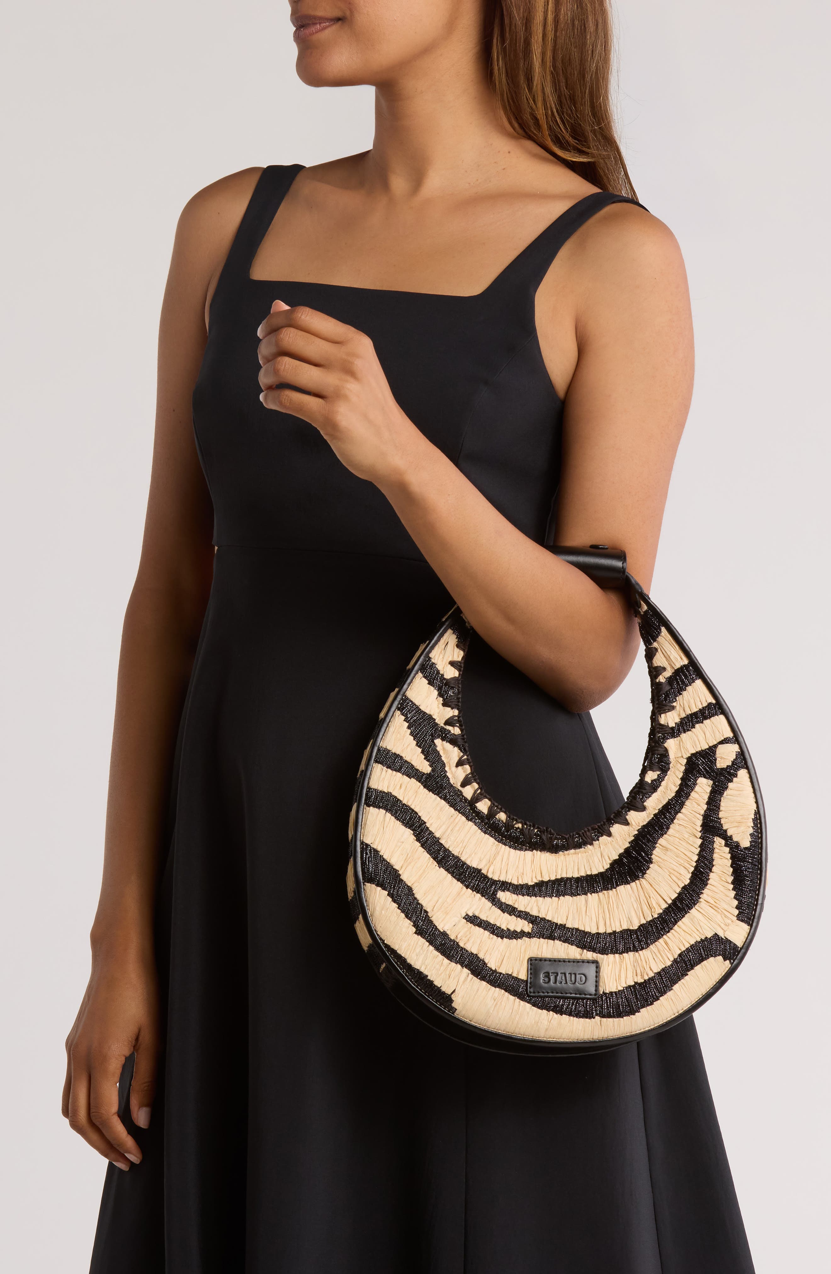 STAUD Moon Raffia Tote, Alternate, color, Zebra Raffia
