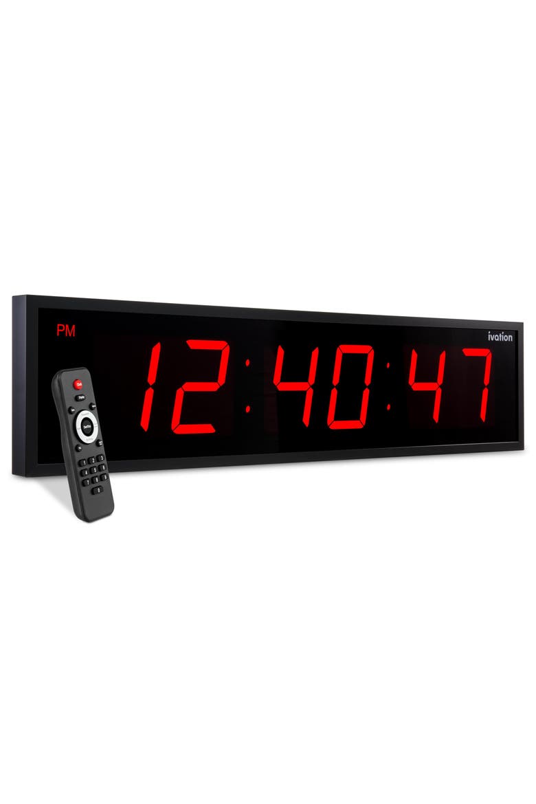 Large Digital Clock, 48 Led Wall Clock with Stopwatch, Alarms, Timer, Temp & Remo, Main, color, Red