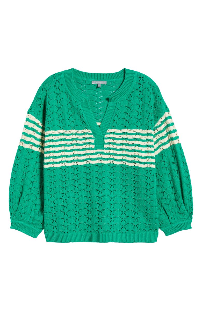 Wit & Wisdom Pointelle Stripe Sweater, Alternate, color, Golf Green/ Ivory