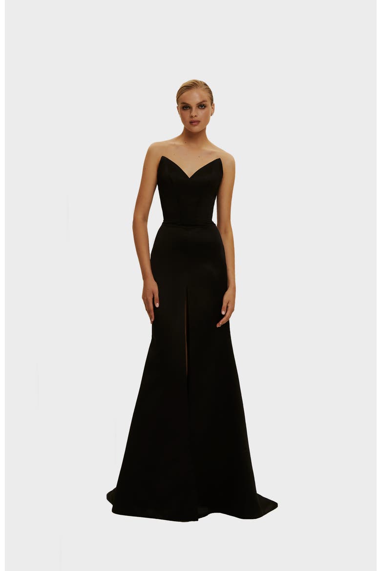 Black Elegant Strapless Trumpet Evening Gown, Alternate, color, Black