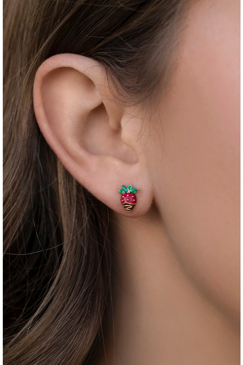 Chocolate Strawberry Stud Earrings, Alternate, color, GOLD