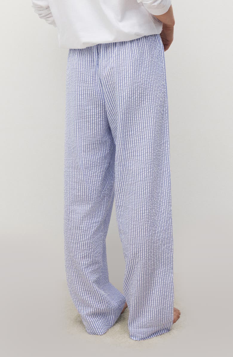 MANGO Stripe Cotton Seersucker Pajamas, Alternate, color, China Blue