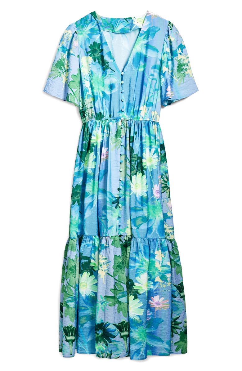 Desigual Floral Print Ruffle Hem Maxi Dress, Alternate, color, Water Green