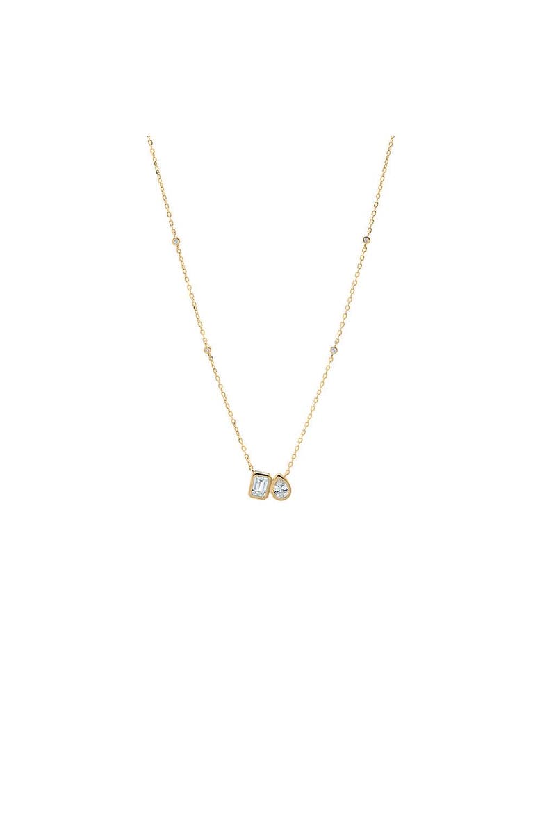 Moissanite Bezel Toi E Moi Pendant Necklace, Main, color, Gold
