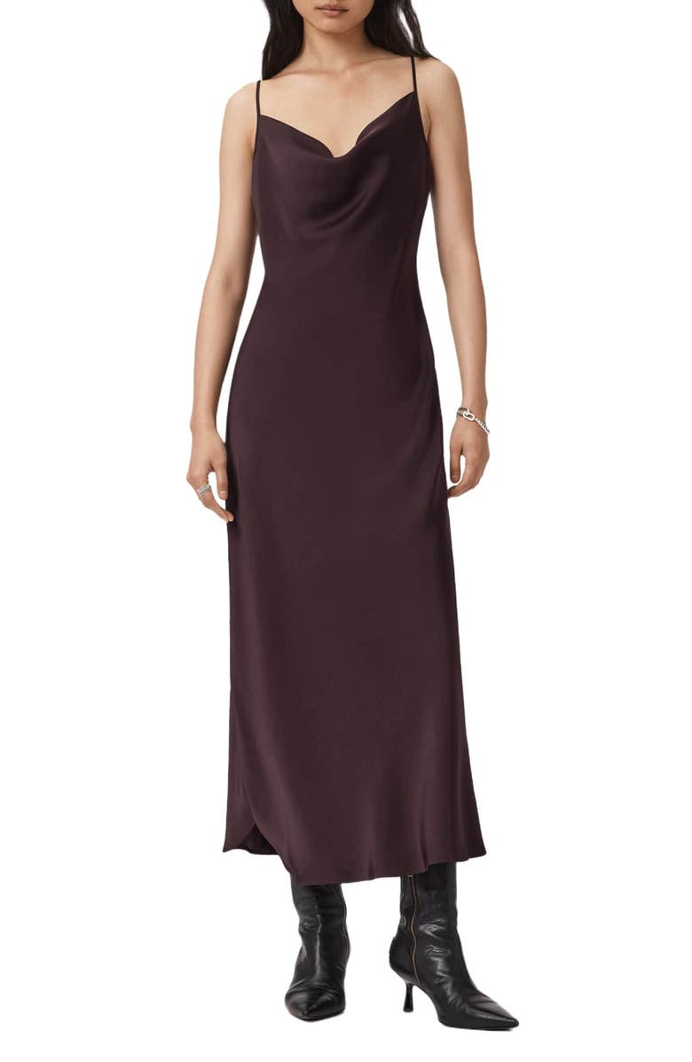 AllSaints Hadley Satin Slipdress, Main, color, Oxblood Red