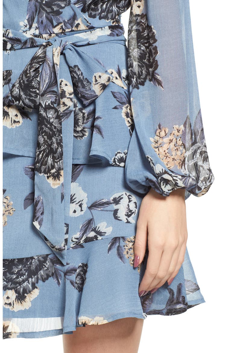 Tiered Wrap Dress, Alternate, color, BLUE PRINT