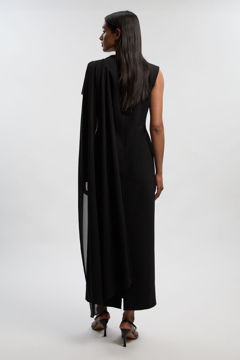 Tailored Cape Drape Maxi Dress, Alternate, color, Black