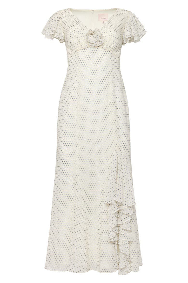 Pindot Flutter Sleeve Maxi Dress, Alternate, color, IVORY/ TWILIGHT BAY