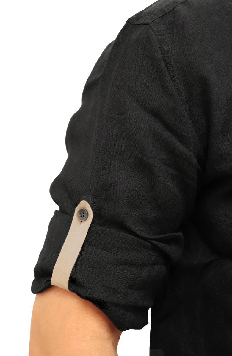 Lorenzo Uomo Solid Linen Trim Fit Dress Shirt, Alternate, color, Onyx