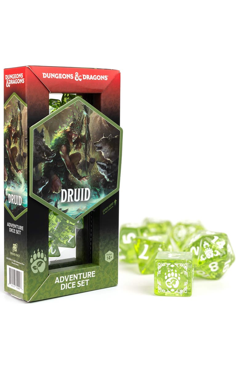 Dungeons & Dragons D&D Adventure Dice Druid Green, 15Pc Rpg Die Set, Main, color,