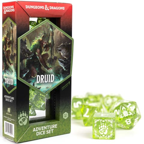 D&D Adventure Dice Druid Green, 15Pc Rpg Die Set